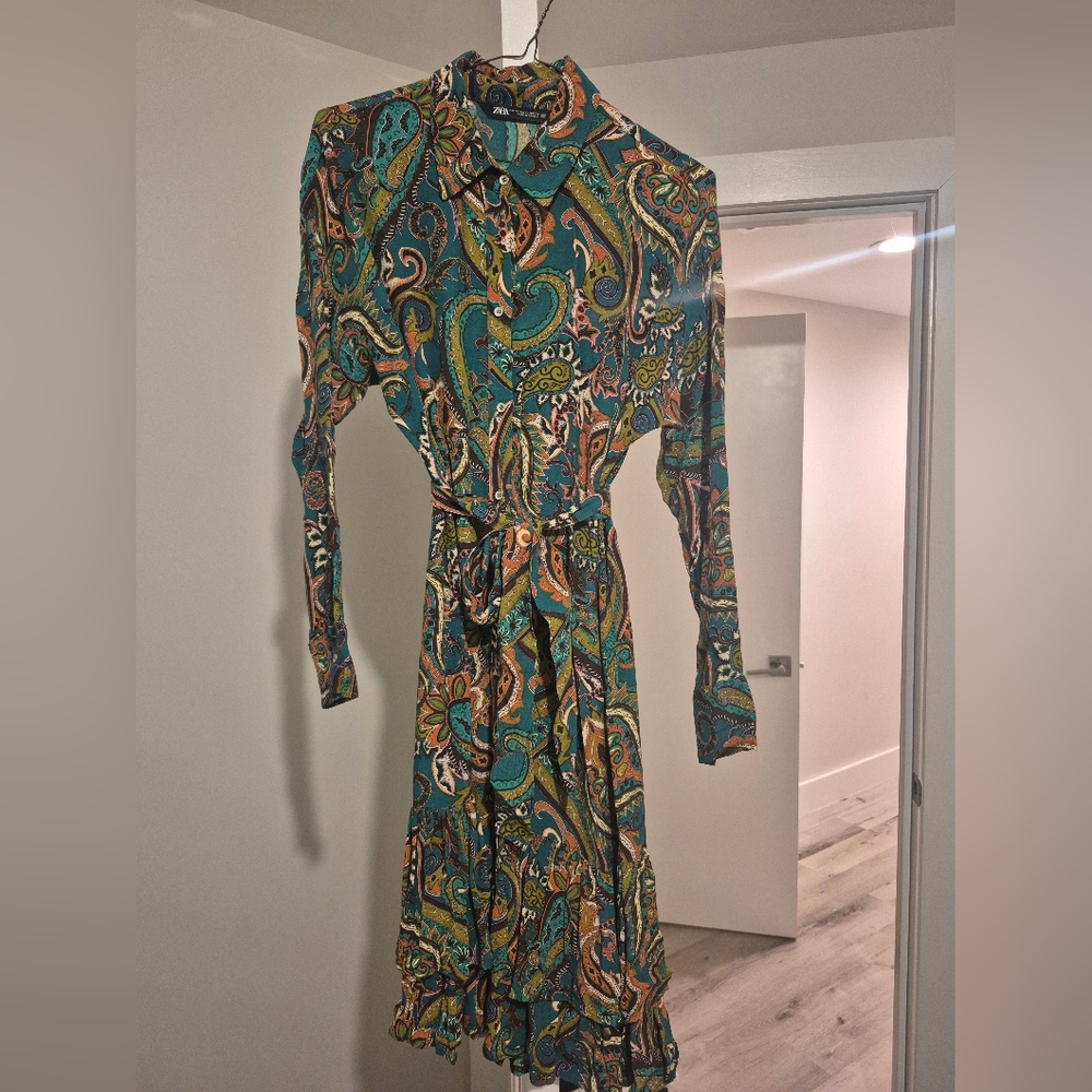 Zara Multicolor Paisley Long Sleeve Dress